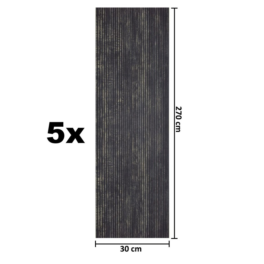 Set 5 panouri decorative, lamelar, polimer rigid, D5468, 270x30x0.5cm, Negru [5]