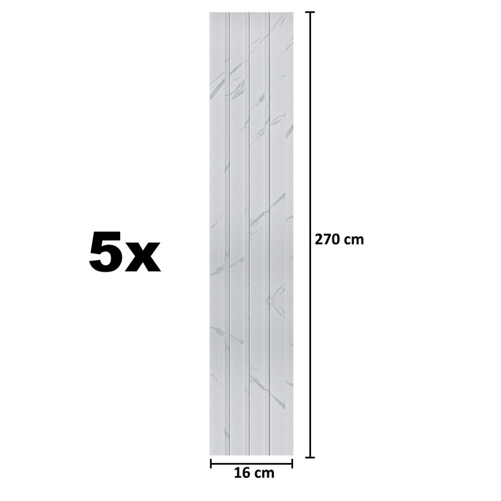 Set 5 panouri decorative, lamelar, polimer rigid, D5471, 270x16x1cm, Alb [5]