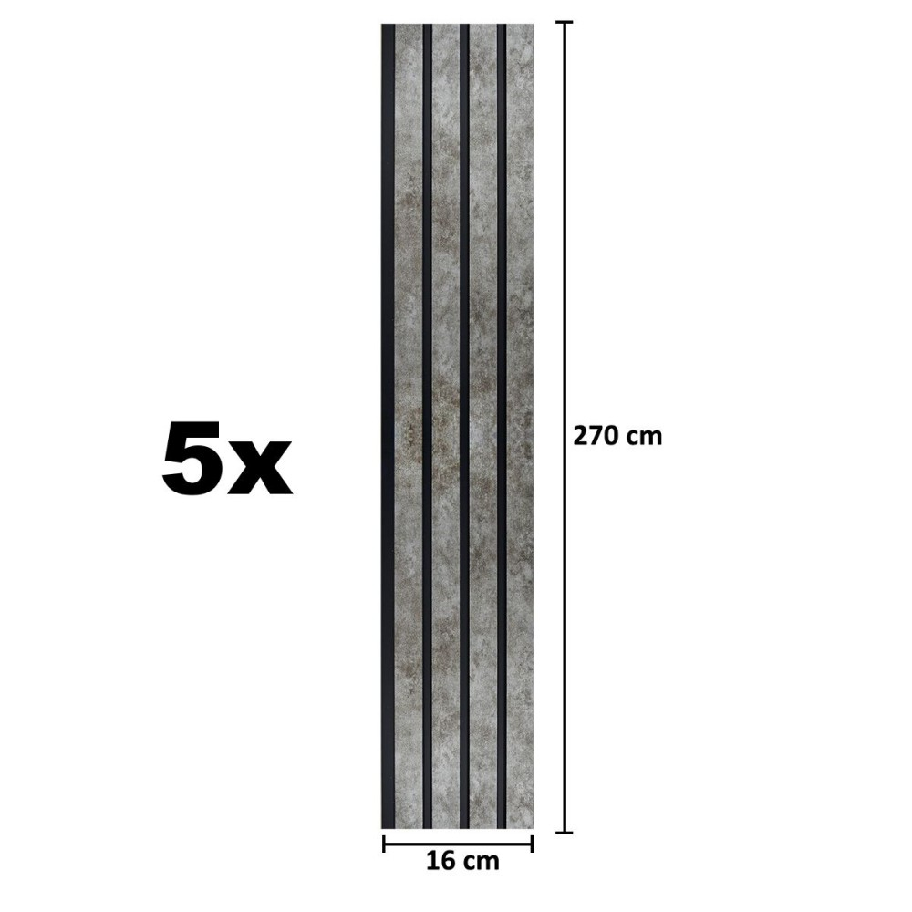 Set 5 panouri decorative, lamelar, polimer rigid, D5472, 270x16x1cm, Gri [5]