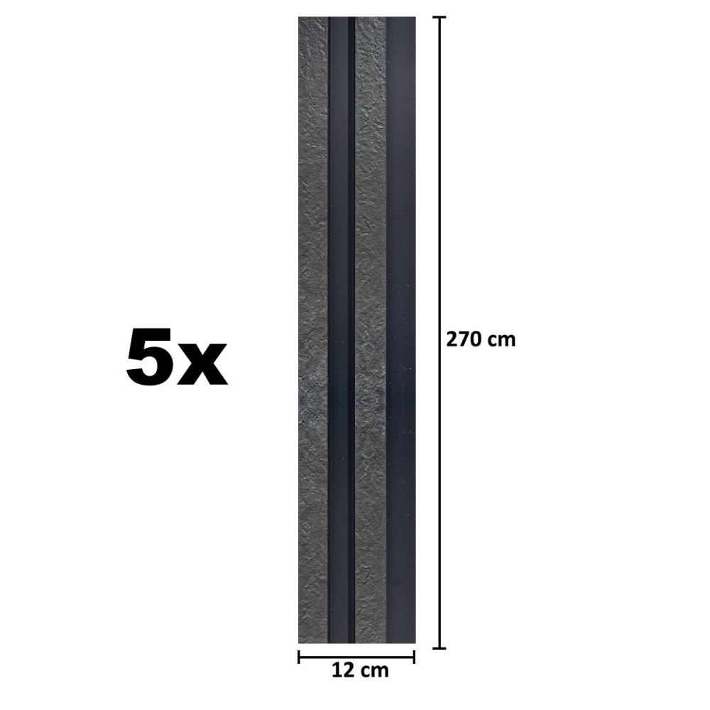 Set 5 panouri decorative, lamelar, polimer rigid, D5478, 270x12x2cm, Negru [5]