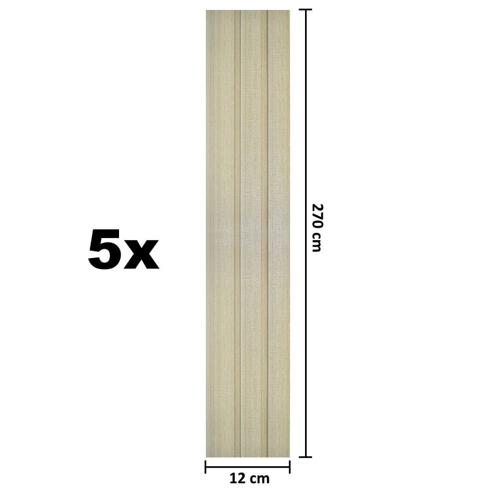 Set 5 panouri decorative, lamelar, polimer rigid, D5482, 270x12x1cm, Crem deschis [5]