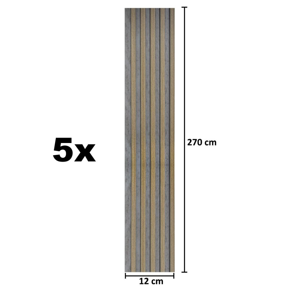Set 5 panouri decorative, lamelar, polimer rigid, D5495, 270x12x1cm, Gri/Maro [5]