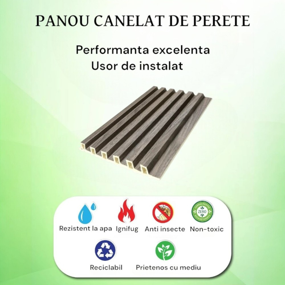 Set 5 panouri decorative, lamelar WPC, cu 6 caneluri, D6218, 260x17x1.8cm, Gri marmura [4]
