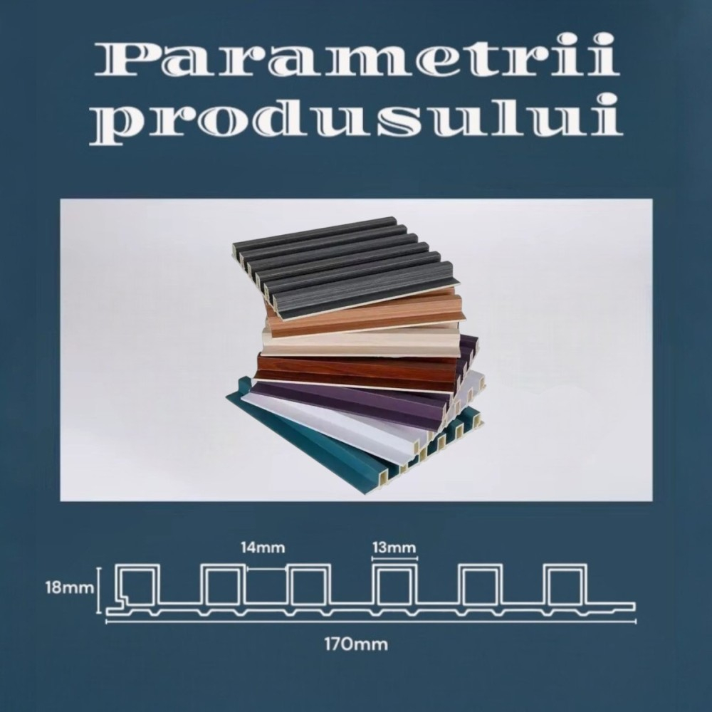 Set 5 panouri decorative, lamelar WPC, cu 6 caneluri, D6218, 260x17x1.8cm, Gri marmura [8]