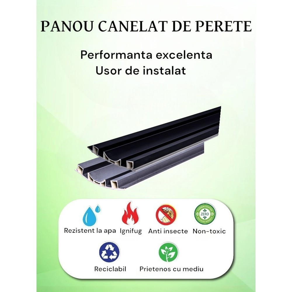 Set 5 panouri decorative, lamelar WPC, D6227, 260x18x1.8cm, Negru [4]