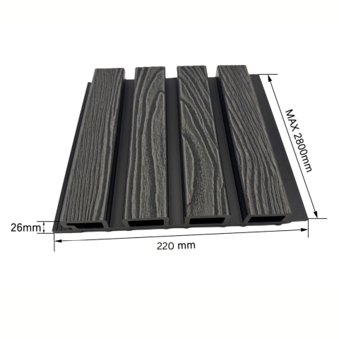 Lambriu Exterior WPC D7491, Stejar Gri, 2800 mm x 220 mm x 26 mm, 6 buc./pachet [1]