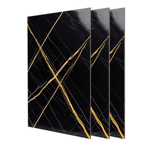 Panouri Decorative - Pachet 3 plăci cristal carbon, D6727, 1220 x 890 x 5 mm, Negru/Auriu, Lucios