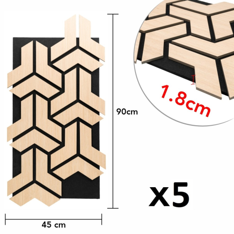 Pachet 5 buc - Panou acustic riflaj din HDF cu pâslă fonoabsorbantă, D6759, 900 x 450 x 18 mm, Stejar Deschis [7]