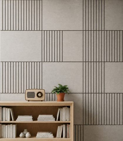Panouri Decorative - Panou acustic 3D din PET și PVC, 800 x 600 x 9 mm, Șampanie cu dungi