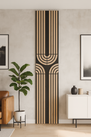 Panouri Decorative Interior - Panou acustic lamelar Art Deco din MDF pe fetru, 2400 x 600 x 21 mm, Stejar