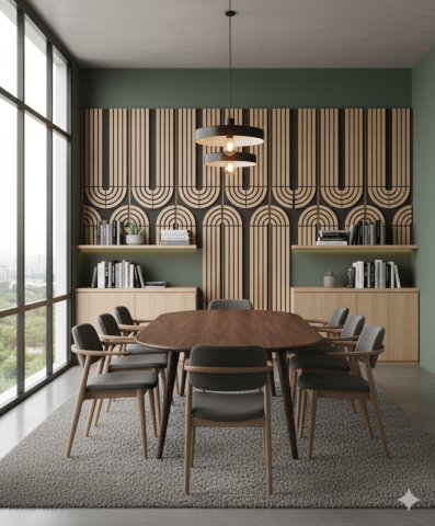 Panou acustic lamelar Art Deco din MDF pe fetru, 2400 x 600 x 21 mm, Stejar [3]