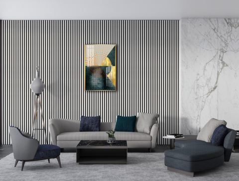 Panou acustic lamelar din MDF pe fetru, 2400 x 600 x 21 mm, Alb [5]