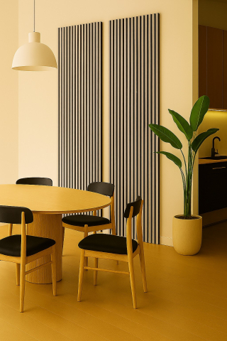 Panouri Decorative Interior - Panou acustic lamelar din MDF pe fetru, 2400 x 600 x 21 mm, Alb