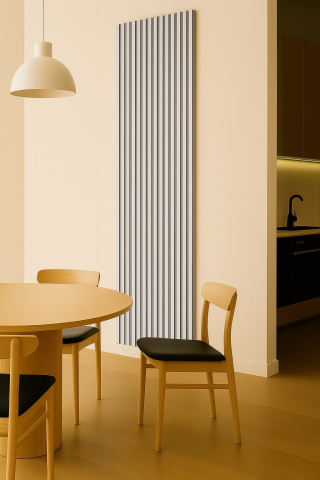 Panouri Decorative Interior - Panou acustic lamelar din MDF pe fetru, 2400 x 600 x 21 mm, Alb cu fetru gri
