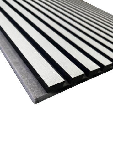 Panou acustic lamelar din MDF pe fetru, 2400 x 600 x 21 mm, Alb cu fetru gri [5]