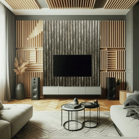 Panou acustic lamelar din MDF pe fetru, 2400 x 600 x 21 mm, Lemn antichizat [6]