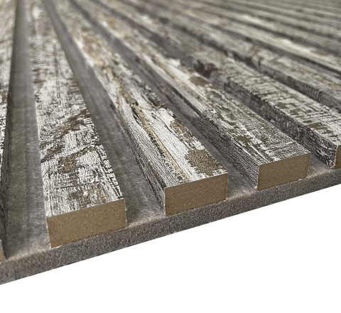 Panou acustic lamelar din MDF pe fetru, 2400 x 600 x 21 mm, Lemn antichizat [2]