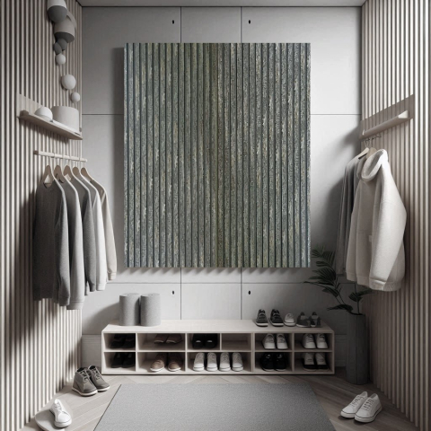 Panou acustic lamelar din MDF pe fetru, 2400 x 600 x 21 mm, Lemn antichizat [9]
