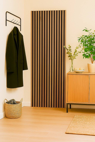 Panouri Decorative Interior - Panou acustic lamelar din MDF pe fetru, 2400 x 600 x 21 mm, Nuc