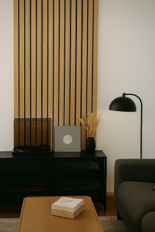 Panouri Decorative Interior - Panou acustic lamelar din MDF pe fetru, 2400 x 600 x 21 mm, Stejar