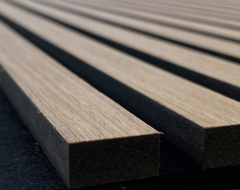 Panou acustic lamelar din MDF pe fetru, 2400 x 600 x 21 mm, Tec [3]