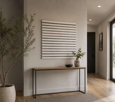 Panou acustic lamelar din MDF pe fetru, 600 x 600 x 21 mm, Alb cu fetru gri [4]