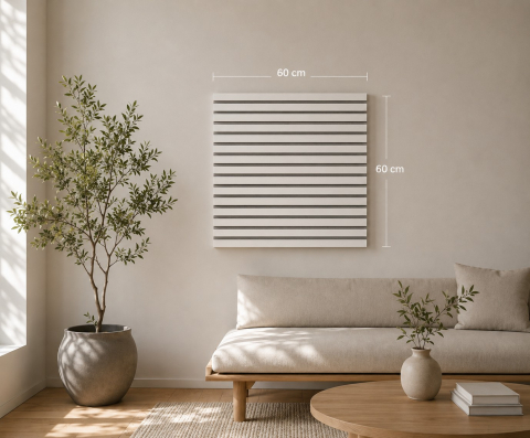 Panou acustic lamelar din MDF pe fetru, 600 x 600 x 21 mm, Alb cu fetru gri [6]