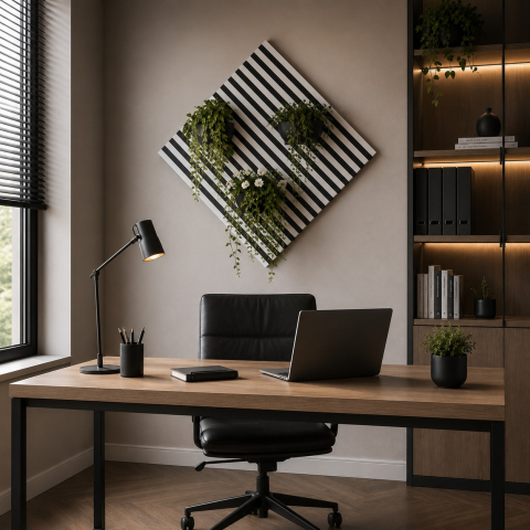 Panouri Decorative Interior - Panou acustic lamelar din MDF pe fetru, 600 x 600 x 21 mm, Alb cu fetru gri