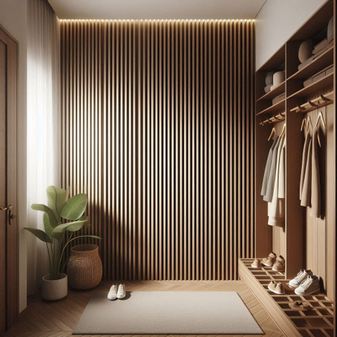 Panou acustic lamelar flexibil din MDF pe fetru, 2400 x 600 x 8 mm, Tec [2]