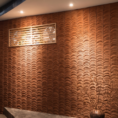 Panouri Decorative 3D din Poliuretan - Panou Decorativ 3D Naimeed D7570 - Efect Piatră Ondulată - 1230×370×35mm - Caramiziu