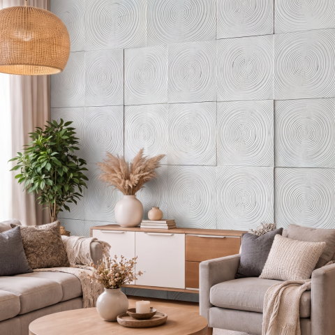 Panouri Decorative 3D din Poliuretan - Panou Decorativ 3D Naimeed D7591 - Imitație Lemn - 1200×600×20mm - Alb