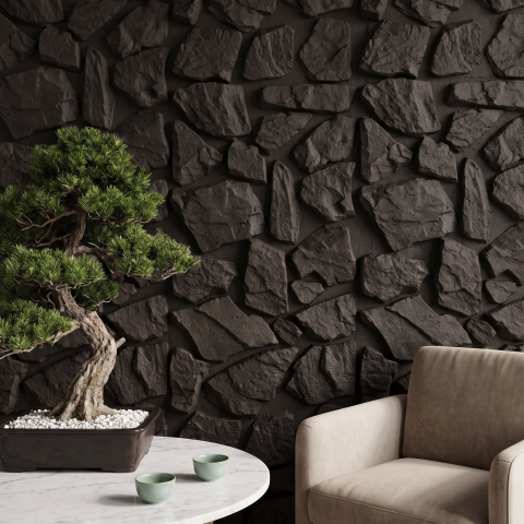 Panouri Decorative 3D din Poliuretan - Panou Decorativ 3D Naimeed D7601 - Efect Piatră Naturală - 1200×600×60mm - Negru