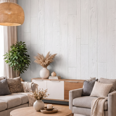 Panouri Decorative 3D din Poliuretan - Panou Decorativ 3D Naimeed D7602 - Imitație Lemn - 1200×600×10mm - Alb