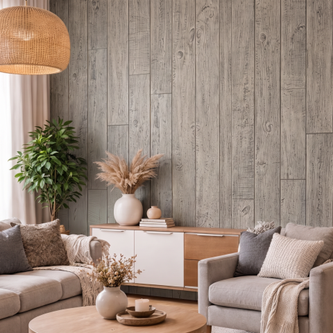 Panouri Decorative 3D din Poliuretan - Panou Decorativ 3D Naimeed D7603 - Imitație Lemn - 1200×600×10mm - Bej