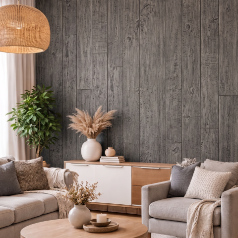 Panouri Decorative 3D din Poliuretan - Panou Decorativ 3D Naimeed D7605 - Imitație Lemn - 1200×600×10mm - Gri