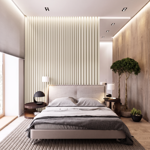 Panouri Lamelare WPC - Panou decorativ lamelar WPC, montaj rapid, rezistenta ridicata, D7536, 260x16.8x2.3cm, crem deschis