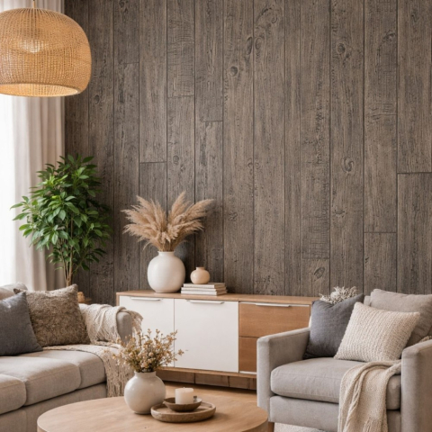 Panou decorativ PU 3D D7589, imitatie lemn, ultrausor 1.48 kg, 1200x600x20 mm, interior-exterior, Maro [2]