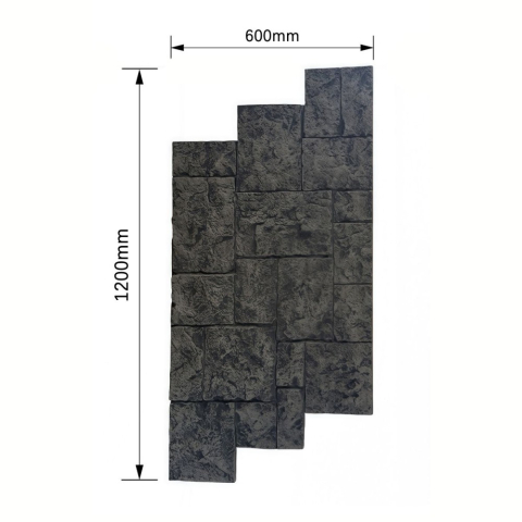 Panou decorativ PU 3D D7594, efect piatra naturala, ultrausor 1.3 kg, 1200x600x30 mm, interior-exterior, Gri antracit [1]
