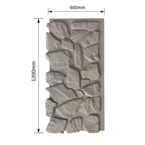 Panou decorativ PU 3D D7598, efect piatra naturala, ultrausor 1.64 kg, 1200x600x60 mm, interior-exterior, Gri [1]