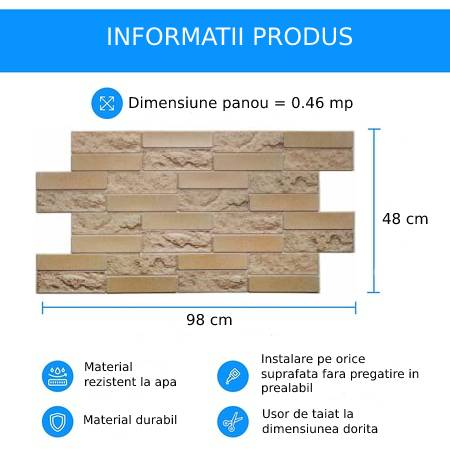 Panou decorativ PVC 3D pentru perete, 980 x 480 x 3 mm, decor Cărămidă [4]