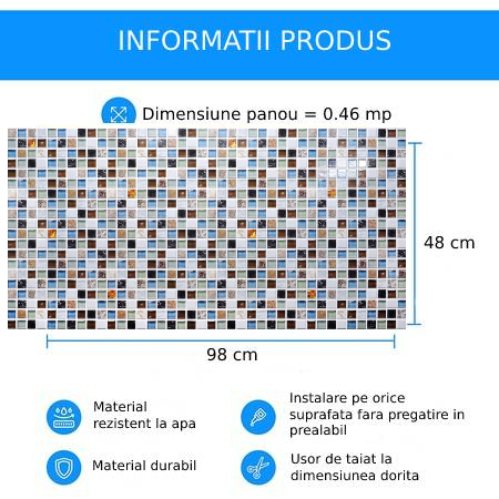 Panou decorativ PVC 3D pentru perete, 980 x 480 x 3 mm, decor Mozaic Iceland [4]