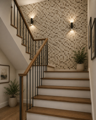 Panouri Decorative - Panou decorativ PVC 3D pentru perete, 980 x 480 x 3 mm, decor Mozaic marmură bej