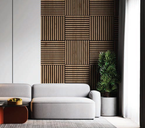 Riflaje Decorative - Panou riflaj decorativ MDF decor Castan, 600×600×21 mm