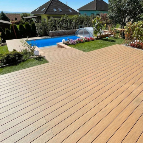 Pardoseala WPC Terasa D6483, antiderapanta, rezistenta UV si inghet, clasa trafic 23, 2900x140x25 mm, Caramiziu [10]