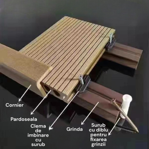 Pardoseala WPC Terasa D7489, antiderapanta, rezistenta UV si inghet, clasa trafic 23, 2800x140x23 mm, Cenusiu [12]