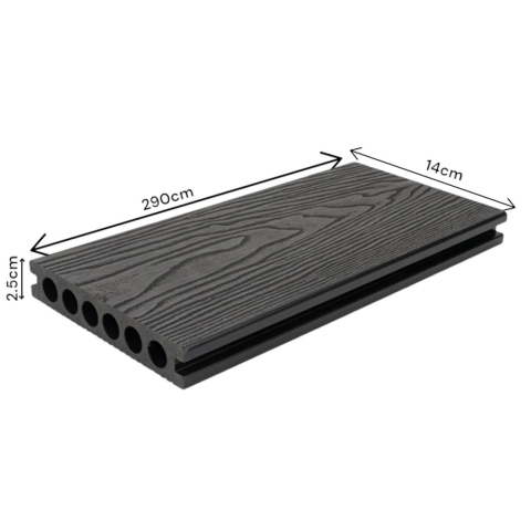 Pardoseala WPC Terasa D6485, antiderapanta, rezistenta UV si inghet, clasa trafic 23, 2900x140x25 mm, Negru [9]