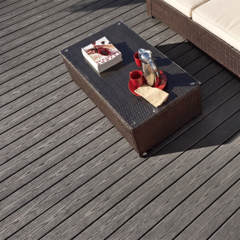 Pardoseala WPC - Pardoseala decking terasa WPC D7481, antiderapanta, rezistenta UV si inghet, clasa trafic 23, 2800x140x25 mm, Stejar gri
