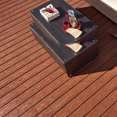 Pardoseala WPC - Pardoseala WPC Terasa D7522, antiderapanta, rezistenta UV si inghet, clasa trafic 23, 2800x140x25 mm, Maro roscat