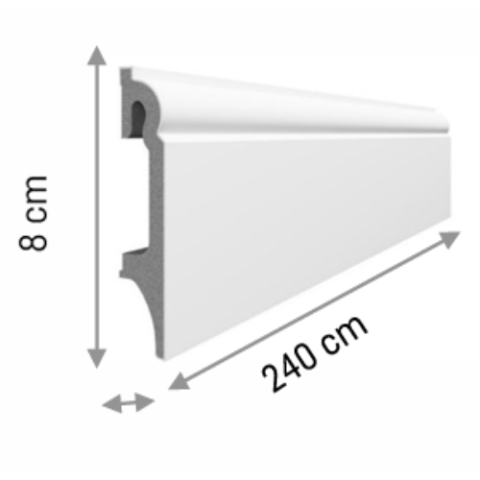 Plintă PVC VOX Espumo pentru parchet, decor Alb - 2400×65×16 mm