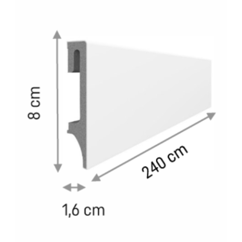Plintă PVC VOX Espumo pentru parchet, decor Alb - 2400×80×16 mm